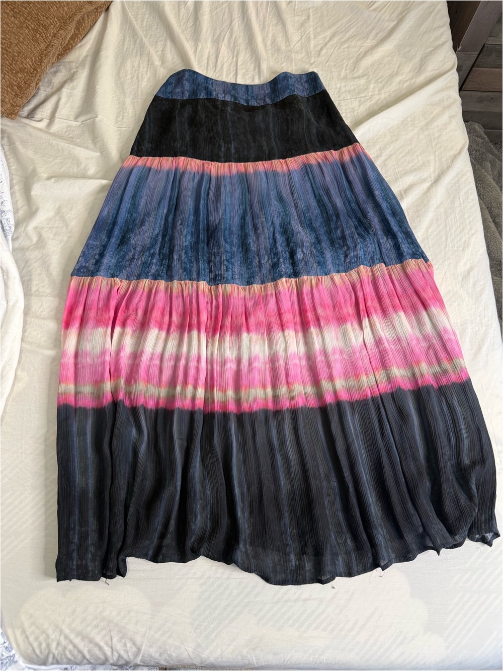 Marie Oliver Tiered Maxi Skirt in Black, Blue & Pink